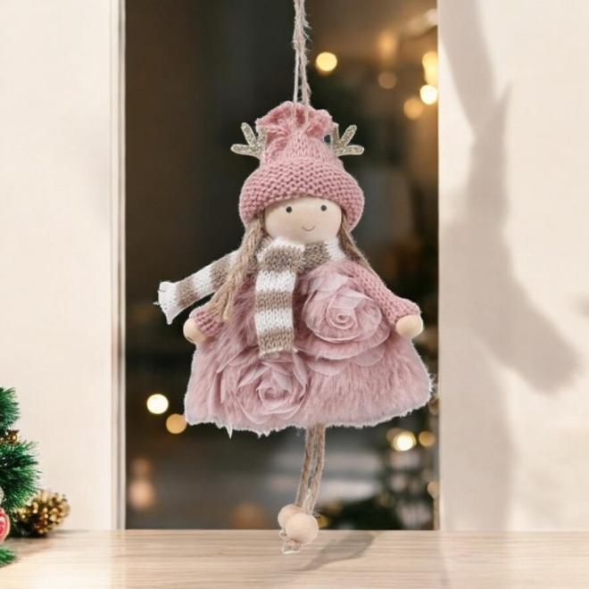 Ružový vianočný anjel na stromček