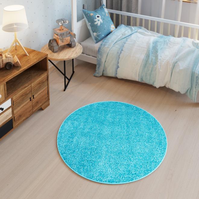 Modrý huňatý okrúhly koberec TOKYO