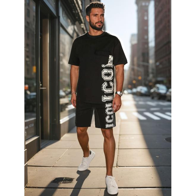 Pánsky čierny komplet - tričko + kraťasy AX0802