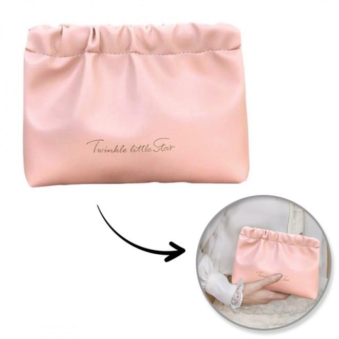 Ružová kožená kozmetická taška - M