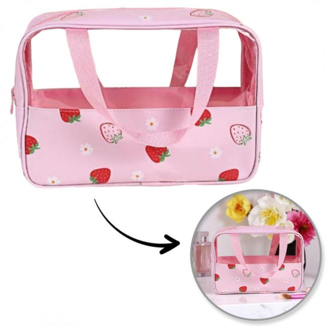 Kozmetická ružová taška s jahodami - M