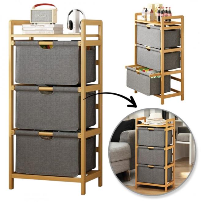 Bambusový regál s látkovými zásuvkami