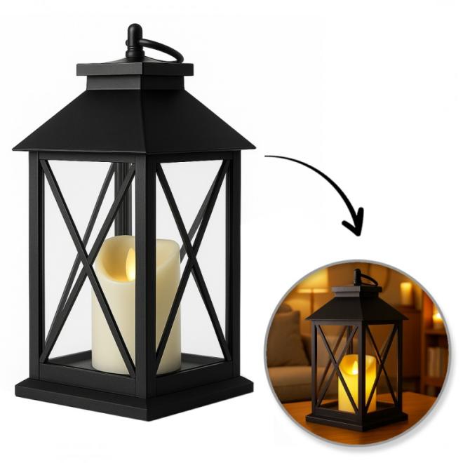 Ozdobný LED lampáš s imitáciou sviečky 14 x 30 cm