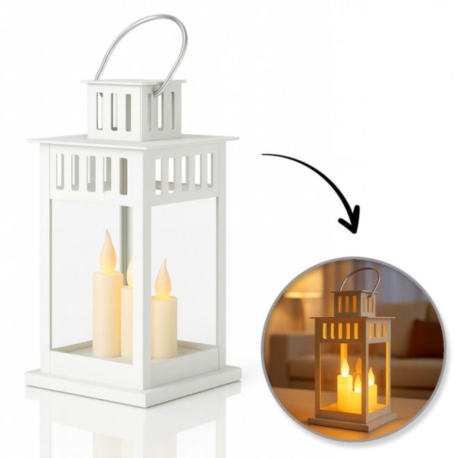 Biely LED lampáš s imitáciou sviečok 8 x 15 cm