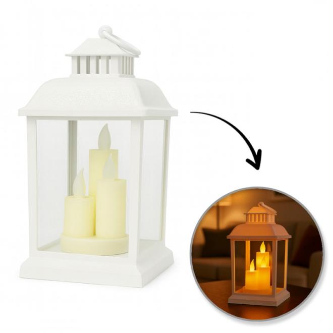 Biely LED lampáš s imitáciou sviečok 12 x 23 cm