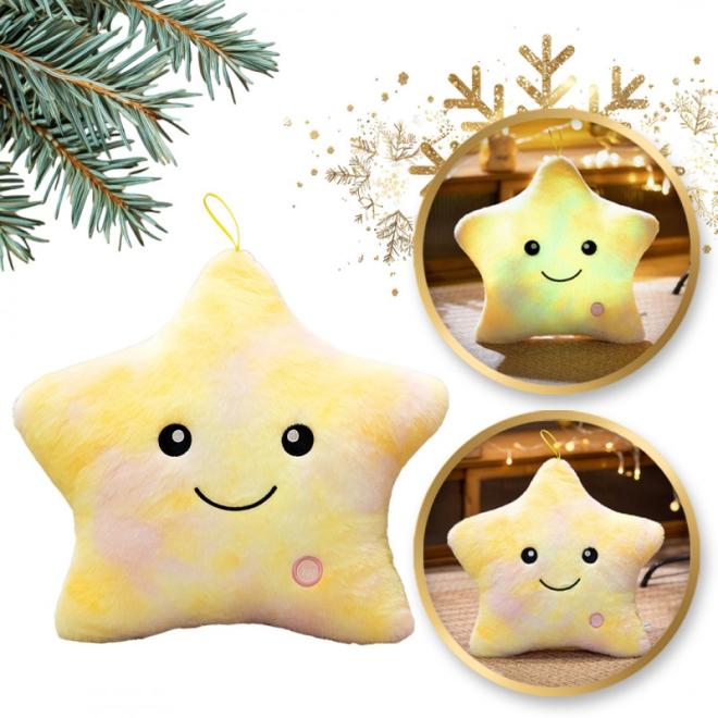 Žltý zamatový vankúš v tvare hviezdy - 40x35 cm