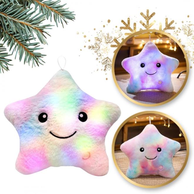 Ružový zamatový vankúš v tvare hviezdy - 40x35 cm