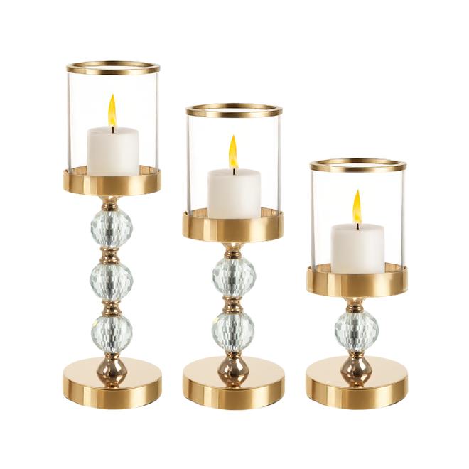 Sada 3 sklenených svietnikov v zlatej farbe