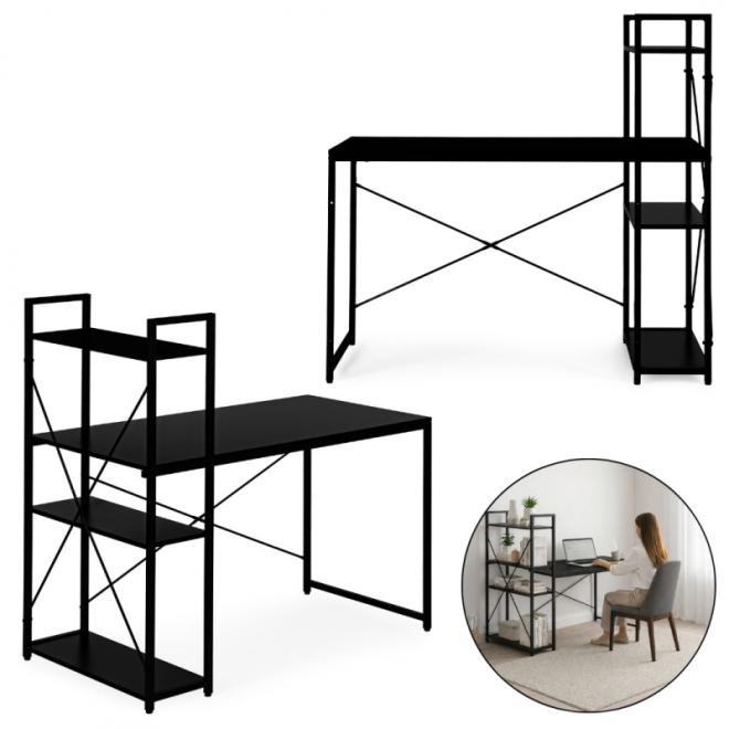 Čierny loftový stôl s regálom