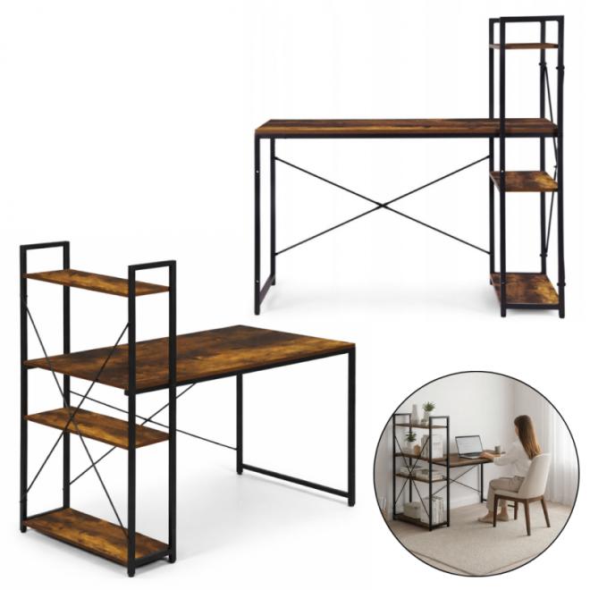 Loftový stôl s regálom v hnedej farbe