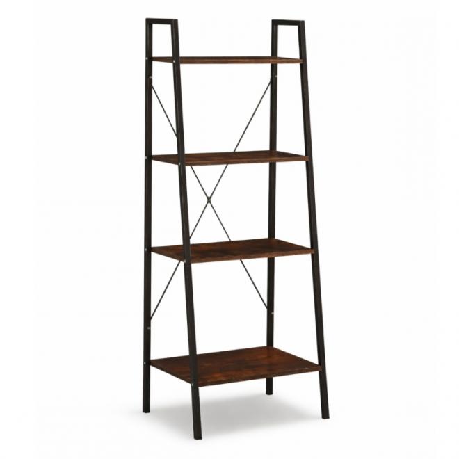 Loftový čierno-hnedý regál so 4 policami