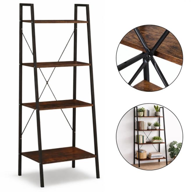 Loftový čierno-hnedý regál so 4 policami