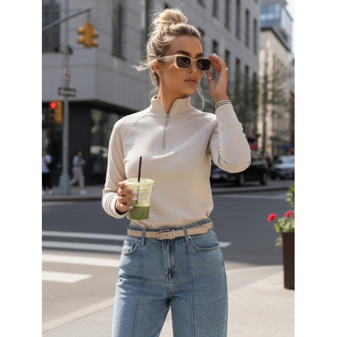 Béžová dámska mikina so stojačikom BY1563