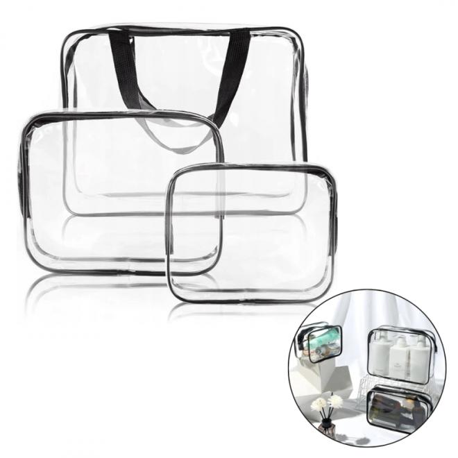 Sada 3 priehľadných kozmetických tašiek
