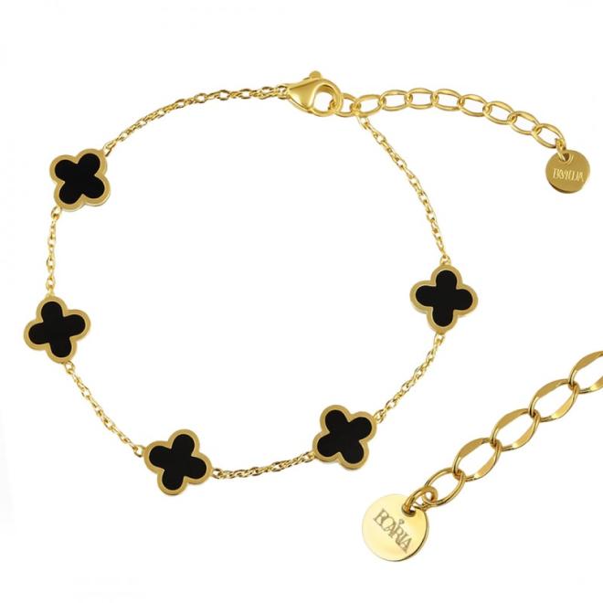 Pozlátený náramok s čiernymi štvorlístkami
