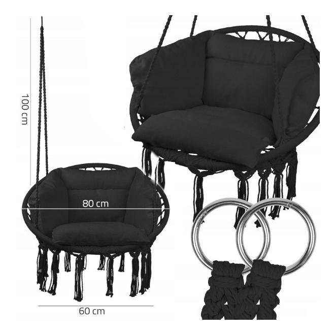 Závesné čierne kreslo + vankúš