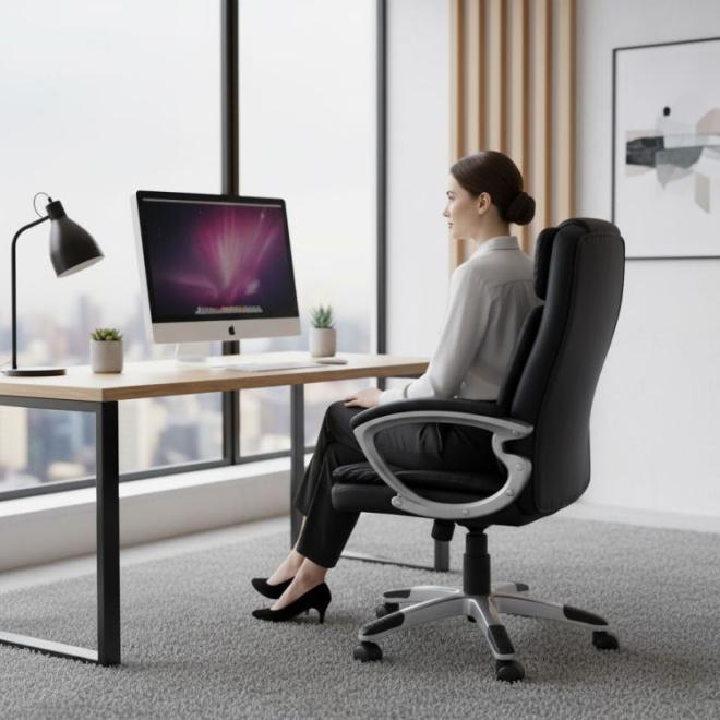 Ergonomická čierna stolička s dvojitým čalúnením