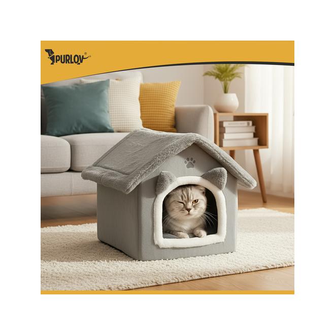 Mačací pelech - sivý domček