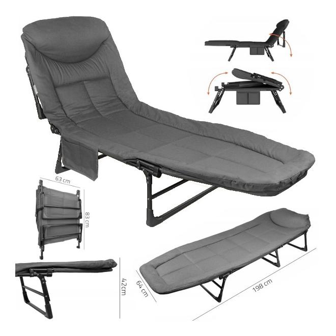 Skladacia sivá kempingová posteľ Sunwaal