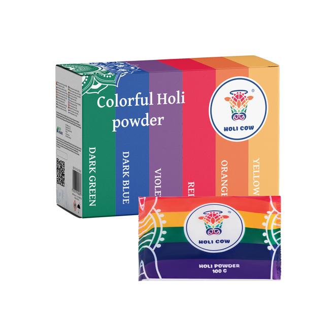 Sada farebných práškov 6x100 g Holi Cow