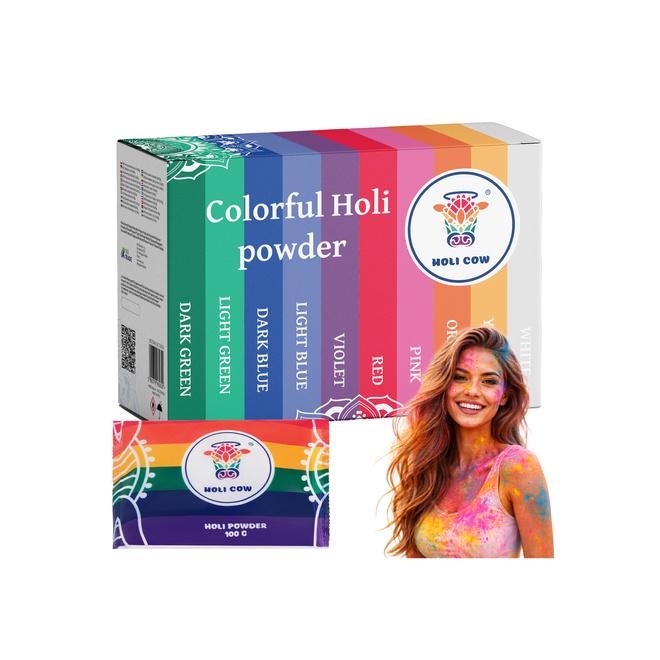 Sada farebných práškov Holi 10x100 g Holi Cow