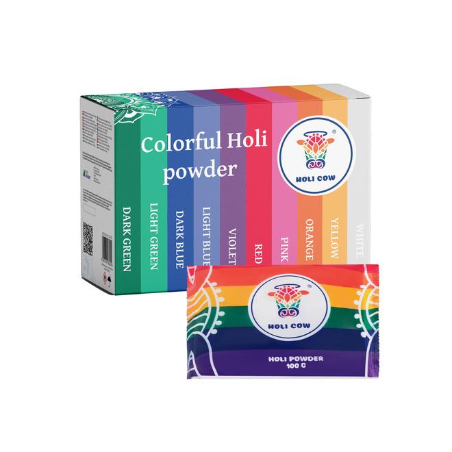 Sada farebných práškov Holi 10x100 g Holi Cow