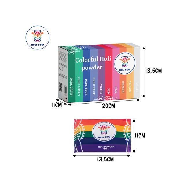 Sada farebných práškov Holi 10x100 g Holi Cow