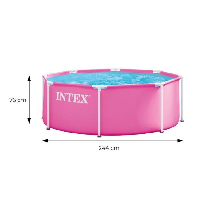 Ružový okrúhly záhradný bazén s rámom pre deti 244x76 cm