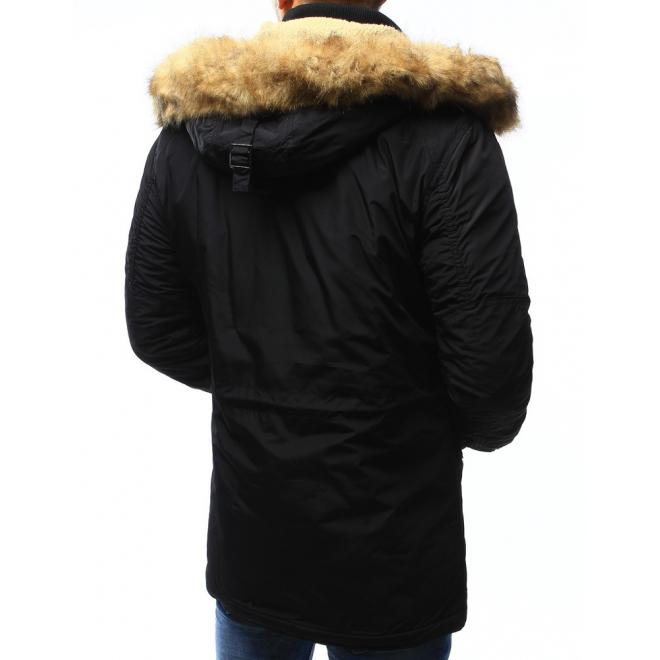 Tmavomodrá zimná bunda Parka pre pánov s kapucňou