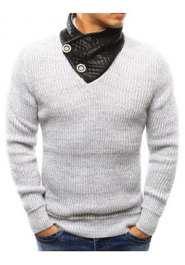 Sivý pánsky sveter s gombíkmi pri golieri